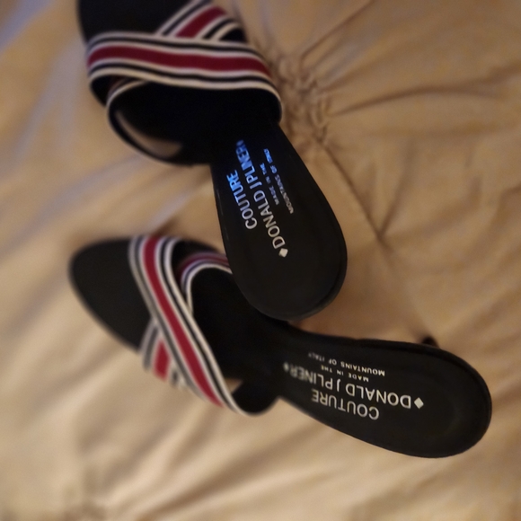 Donald J. Pliner Shoes - Donald J. Pliner Trix Black/Red Mules w/ Striped Fabric Straps Size 7.5 Med
